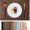 MOSAYT Vinyl Placemats Set of 6-12 X 17 Inch - Faux Leather 100% Waterproof Oil-Proof Wipeable PU Place Mats, Heat Resistant Reversible Table Mats for Kitchen, Dining, Outdoor (Coffee)