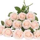 12pcs Roses Artificial Flowers Pink Fake Roses Flowers with Long Stems Silk Flowers for Wedding Bouquet Centerpices Decorations Party Bridal Baby Shower Home Decor (Blush)