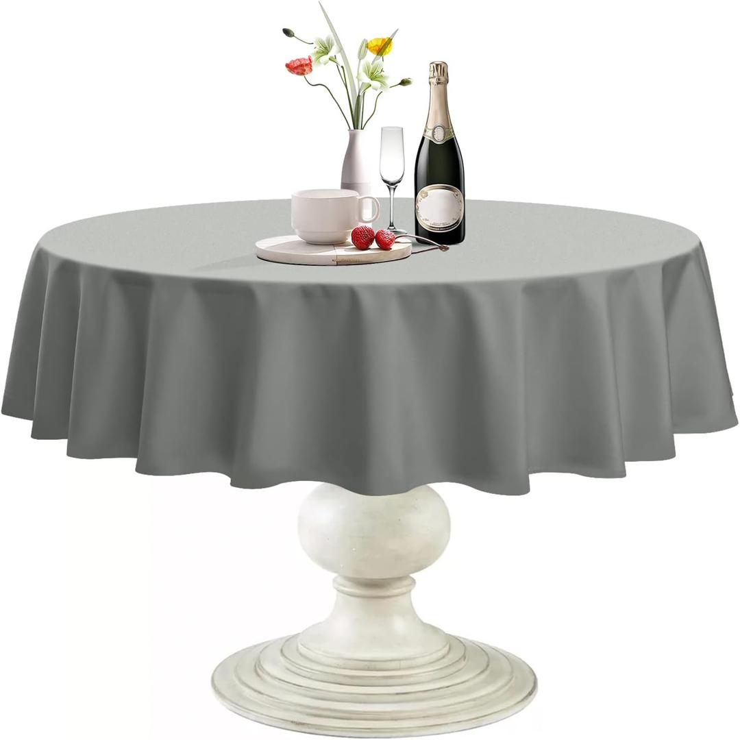 Softalker Round Tablecloth, Waterproof & Stain Resistant Table Cloth Wrinkle Free Fabric Washable 210GSM Polyester Table Cover for Dining/Party/Outdoor - 48 inch,Light Grey
