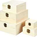 Juvale Set of 5 Unfinished Wooden for Crafts - Wood Nesting Boxes with Hinged Lids for Crafts & Small Storage Item (5 Sizes) - Wooden Box