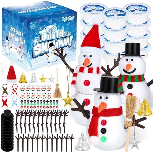 12 Pack Christmas Crafts for Kids, Build a Modeling Clay Snowman Kit, DIY Indoor Christmas Party Favors, Air Dry Clay Art Activity Present for Stocking Stuffers Party Favor Winter Holiday