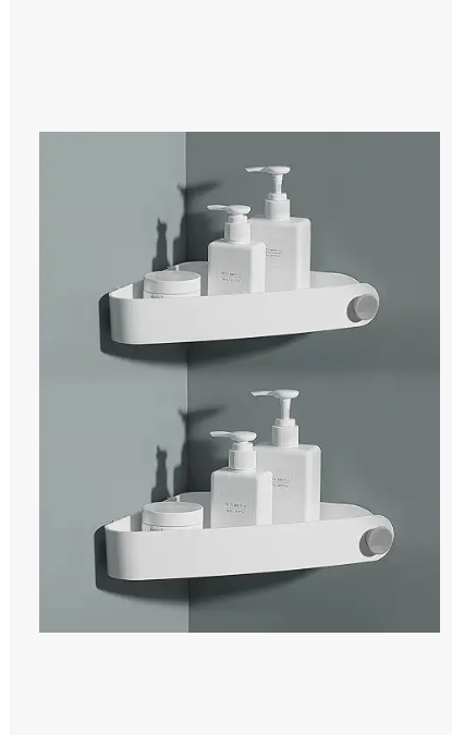Sotfamily Plastic Shower Caddy Corner (for 90° Only), 2 Pack Adhesive Corner Shower Shelves for Bathroom Organizers and Storage, White