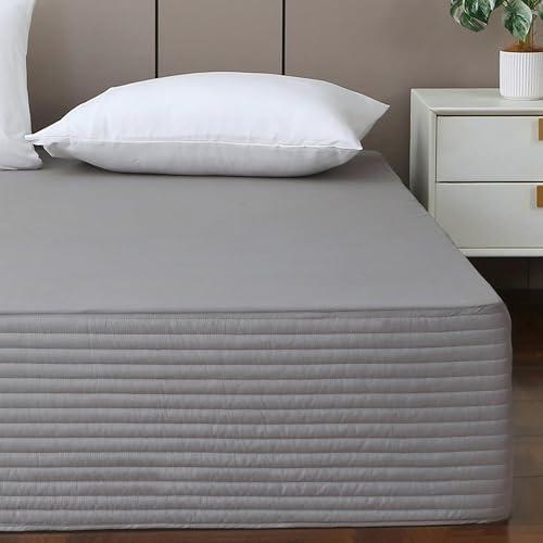 Queen Bed Skirt-Box Spring Cover with 14 Inch Tailored Drop,Wrinkle and Fade Resistant Hotel Wrap Around Bed Skirts,Bed Frame Cover (Horizontal Stripe Gray, Queen)