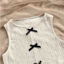 MakeMeChic Women's Textured Bow Knot Tank Top Crew Neck Sleeveless Slit Hem Crop Tops (Beige, XS)