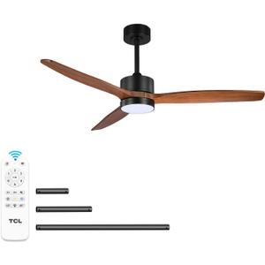 TCL Ceiling Fans with Light and Remote: 60 inch 3 Wooden Blades 3 Dimmable LED Fan for Room Indoor Modern Farmhouse Decor - 6 Speed Memory DC Reversible Fan Lights (Walnut, 60 Inch)