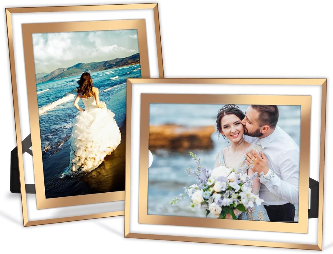 5x7 Picture Frame Set of 2, 5 x 7 Photo Frame Made of Real Glass for Horizontal or Vertical Tabletop Display, Rose Gold