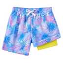 2 x  westwolf Boys Swim Trunks with Compression Liner Big Kids Boxer Briefs Leaf  Bathing Suit Beach Swimming Shorts Hawaiian Swimsuits Neon (10-12 Years)