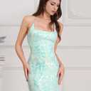 Women's Spaghetti Straps Sparkly Sequins Bodycon Mini Dress Party Nightclub (XL)