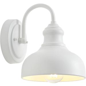 7 Inch Dome Outdoor Gooseneck Lighting Fixture, Exterior Small Porch Light Fixtures with Wall Mount, Farmhouse Style External Barn Door Wall Sconce Gooseneck Barn Lighting Wall Lamp for House (White)