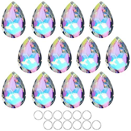 11 Pieces 50mm Crystal Prisms Chandelier Colorful Bauhinia Ornament Pendants Rainbow Maker Hanging Prisms for Wedding Party Tree Garlands Decoration DIY Jewelry