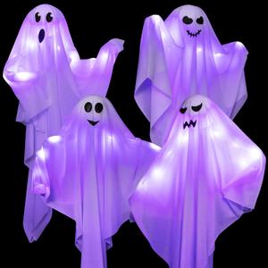 4 Pack Halloween Hanging Ghosts with LED Lights, 27.5 Inch Light Up Ghost Decorations for Indoor Outdoor, Lawn Yard Tree Hanging Halloween Ornaments, Spooky Lighted Party Supplies 4 Pack Halloween Hanging Ghosts with LED Lights, 27.5 Inch Light Up Ghost Decorations for Indoor Outdoor, Lawn Yard Tree Hanging Halloween Ornaments, Spooky Lighted Party Supplies