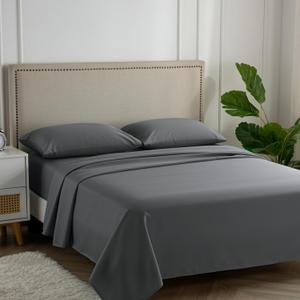 Carressa Linen 100% Egyptian Cotton King Size Sheets Set - 600 Series Hydrangeas Collection Egyptian Cotton Sheets King Size (4 PC, Dark Grey), 16" Deep Pocket Sateen Weave Luxury Bed Sheet (03: Graphite Gray)