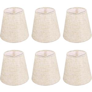 Set of 6 Clip On Lamp Shades, 3.5x5.5x5 Inch Mini Chandelier Shades, Natural Linen Fabric Replacement for Table Wall Lamps