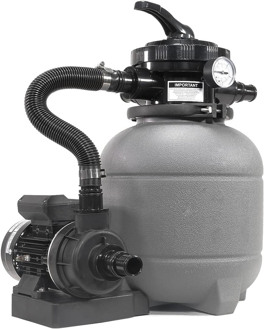 XtremepowerUS 12" Sand Filter for Above-Ground Swimming Pools Max 2,400GPH 7-Way Multi-Port Valve Pool Pump Up to 10,000 Gallons Strainer Basket (Include Filter Media)