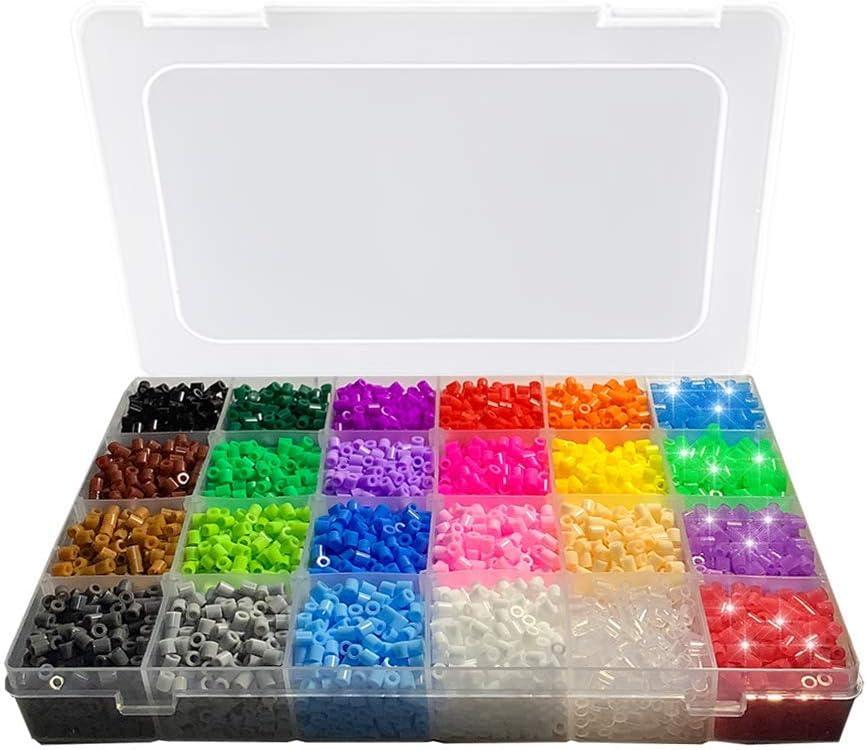 Ironing Beads Set, 24 Colours, 5 mm Plug Beads Set, 
Fuse Beads Kit for Boys and Girls with Storage Box