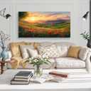 JLXART Wall Art for Living Room Decor Mountain Sunset Landscape Canvas Wall Art with Red Poppies Prints Nature Scenery Artwork Framed Size 24 x 48 in Ready to Hang