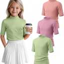 3 Pack Girls' 1/2 Sleeve Shirts | Mock Turtleneck Shirts, Half Sleeve, Basic, Elbow Length, Casual, Going out, Basic, Stretch, Soft, 5-14 Years, Summer