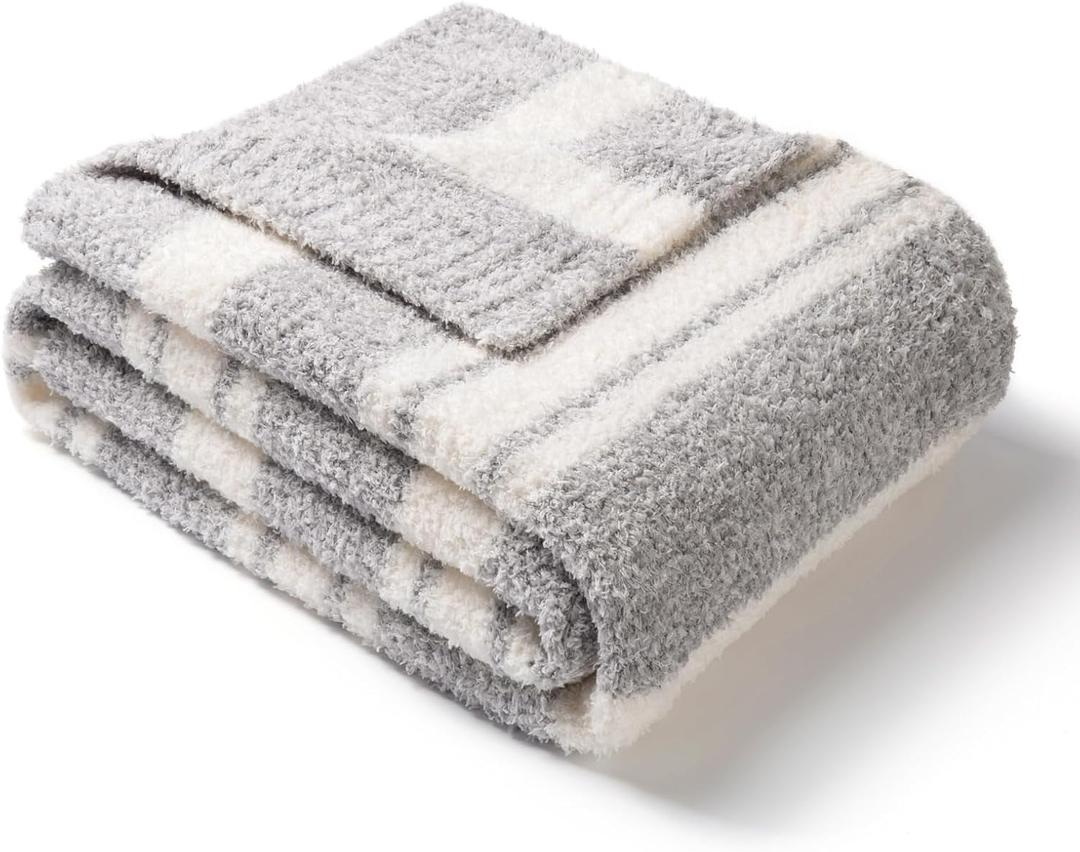 Snuggle Sac Twin Size Bedding Blankets Luxurious Microfiber, Reversible Super Soft Warm Cozy Blankets Fuzzy Plush Blanket for Bed, Couch, Sofa, Living Room, Grey Stripe, 60x80 inches