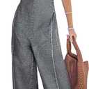 CUPSHE Womens Maxi Denim Jumpsuit Square Neck Sleeveless Casual Backless Loose Overall Jeans Wide Leg Long One Piece Jumpsuit (L)