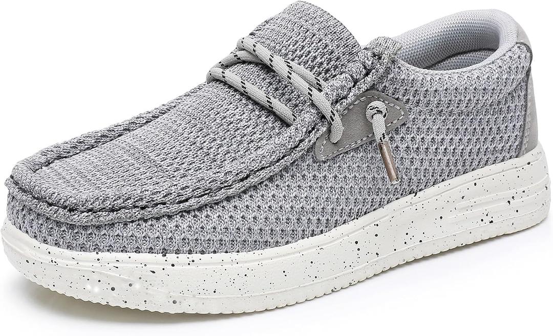 Felabo Kids Boys Girls Slip-On Casual Loafers Canvas Walking Shoes Comfortable & Lightweight (3 Little Kid) (Grey)