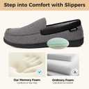 HomeTop Men's Comfort Memory Foam Moccasin Slippers, Breathable Cotton Knit Terry Cloth House Shoes for Indoor Outdoor (Gray)