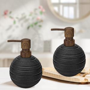 2pcs Hand Soap Dispenser Set, Sandstone Textured Resin Liquid Soap Dispenser for Bathroom Countertop, Heavy & Sturdy Dish Wash Soap Dispensers for Kitchen, Matte Black