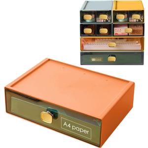 Large Desk Drawer Organizer 13"x9"x3.3" Stackable Desktop Storage Organizer for Copy Paper Clear Home Office Organizer Box Drawer Container for Stationery, Bathroom (Orange, L-1 Drawer)