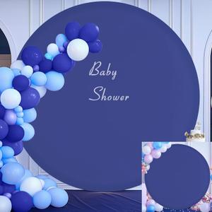 GALLETY Navy Blue 7.2FT Round Backdrop Cover for 5-7.2ft Circle Stand - Adjustable, Polyester, Wrinkle-Resistant, Ideal for Weddings, Parties, Photography, Home Decoration