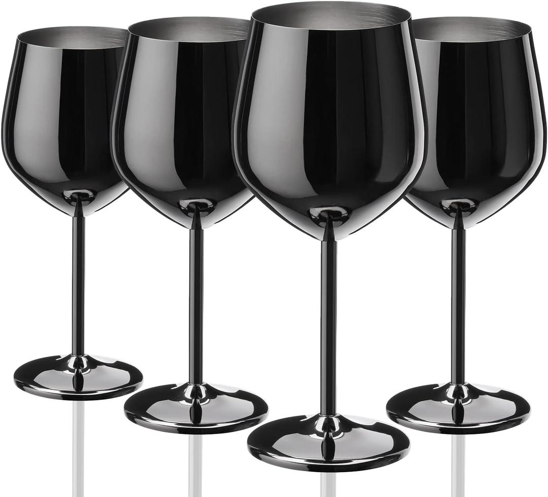 WOTOR Black Wine Glasses Set of 4, 18oz Stainless Steel Wine Glasses, Unbreakable & Portable Stemmed Metal Wine Glass for Outdoor, Travel, Camping and Pool, Ideal Gift for Wine Lovers (Black) WOTOR Black Wine Glasses Set of 4, 18oz Stainless Steel Wine Glasses, Unbreakable & Portable Stemmed Metal Wine Glass for Outdoor, Travel, Camping and Pool, Ideal Gift for Wine Lovers (Black)