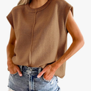 Saodimallsu Womens Summer Cap Sleeve Tops Casual Crew Neck Loose Fit Knit Lightweight Sweater Pullover Top Size M