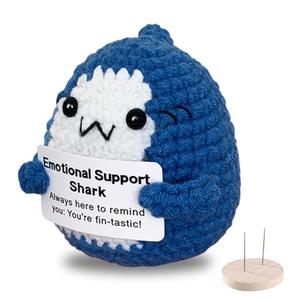 Set of 2 Packs, Emotional Support Shark Gifts for Women Men, Positive Crochet Animals Shark Decor Stuff, Cute Mini Crochet Animals with Positive Messages, Graduation Gifts, Inspirational Gift for Coworker Friend