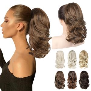 Ponytail Extension, 14" Claw Clip in Ponytail Hair Extensions Natural Soft Synthetic Layered Wavy Pony Tail Hair Pieces for Women - Light Brown