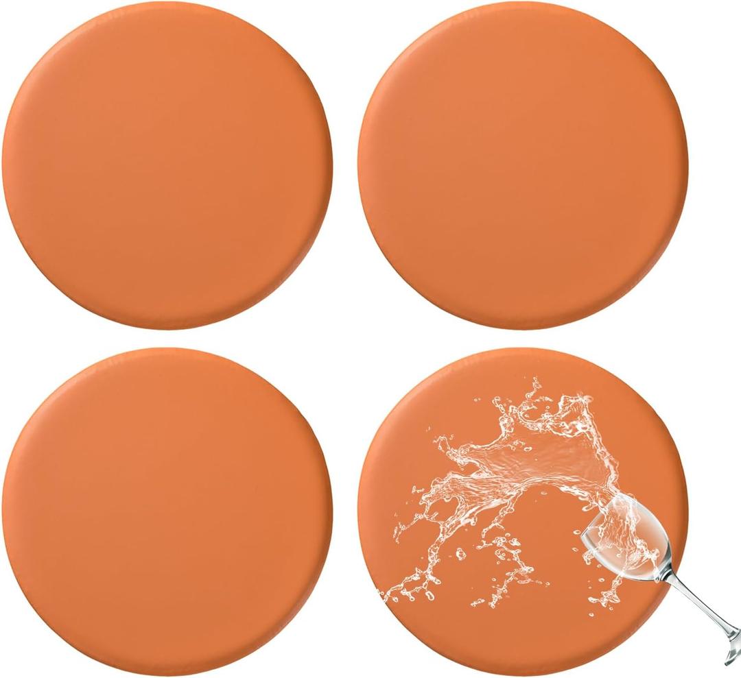 FUANGUI Bar Stool Covers Round Set of 4, Waterproof PU Seat Covers With Elastic Bands, Chair Covers Washable Cushion Slipcover for 12-15 Inch - Orange