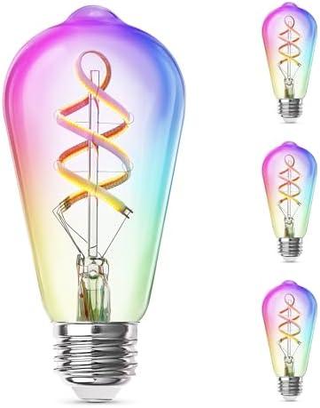 Feit Electric Smart ST21 Light Bulb, 60W Eq, Dimmable, Spiral Filament Edison Style. WiFi Enabled, Works with Alexa/Google Home, Millions of Colors, 15,000-Hr. Lifetime, ST2160RGBWFILAG/RP/3, 3 Pack