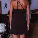 Women's Sexy One Shoulder Ruffle Hem Mini Dress Backless Sleeveless Party Cocktail Bodycon Solid Short Dresses (Black, M)