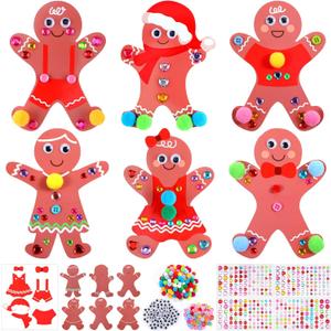 Jetec 30sets Christmas Gingerbread Man Craft Kit DIY Gingerbread Man Make Your Own Xmas Pompoms Kits Christmas Party Favor Xms Fun Home Classroom Activities