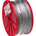 Galvanized Steel Wire Rope on Reel, 7x7 Strand Core, 3/32" Bare OD, 500' Length, 184 lbs Breaking Strength