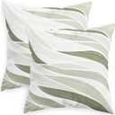 CaliTime Throw Pillow Covers Decorative 18 X 18 Inches Pack of 2 Cozy Fleece Two-Tone Abstract Sea Wave Geometric Cushion Cases for Couch Bed Sofa Farmhouse Decoration Sage Green Grey