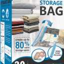 Cozy Essential Vacuum Storage Bags, 80% Compression Vacuum Seal Space Saver Plastic Packaging Bags for Clothes, Blankets, Pillow, Bedding, Comforters, Sealer Clothing Storage,20 Combo