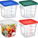 Maxcheck 4 Pcs 4qt Food Storage Container with Lids Bulk Clear Commercial Food Storage Bins with Scale Handle Space Saving Restaurant Tubs for Kitchen Prep Proof Dough Marinating Meat(Multicolor)