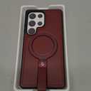 for Samsung Galaxy S25 Ultra Leather Case with Stand, Anti-Slip Grip Ring, Fits for MagSafe (Burgundy, S25 Ultra-6.9inch)