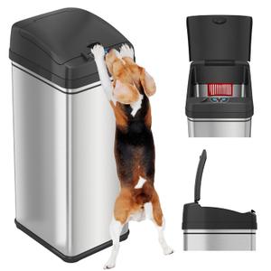 iTouchless 13 Gallon Sensor Trash Can 2.0  Touchless Lid, Dog-Proof Lock, Odor Filter, Stainless Steel, Battery or Plug-in, for Kitchen, Home, or Office