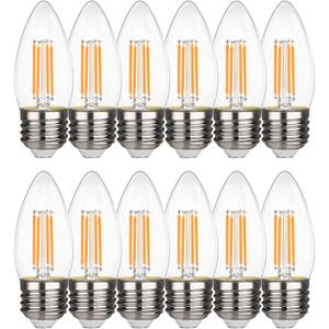 B11 E26 LED Candelabra Bulbs 4.5W(40 Watt Equivalent) 2700K Warm White 450lm dimmable LED Filament Chandelier Light Bulbs Clear Glass Candle Lamp for Ceiling Fan Home Decor 12 Pack