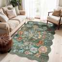 4x6 Living Room Area Rugs: Washable Farmhouse Nursery Kitchen Floral Rugs Non-Slip Small Cute Bedroom Carpet Non-Shedding Floor Mat for Kids Room University dormitory Decorative Rugs(4x6,Floral/Green)