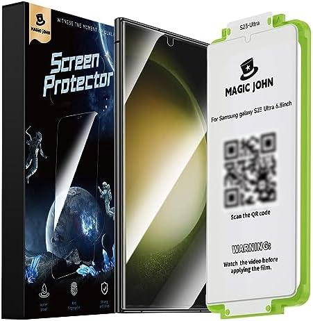 MAGIC JOHN 2 Pack for Samsung Galaxy S23 Ultra Screen Protector [PET Film Material Not Glass] 6.8 inch,[100% Fingerprint ID Compatible] Easy Installation Tray, Shock-Resistant, 3D Curved, Bubble Free, Scratch Proof, HD Clear, Case Friendly