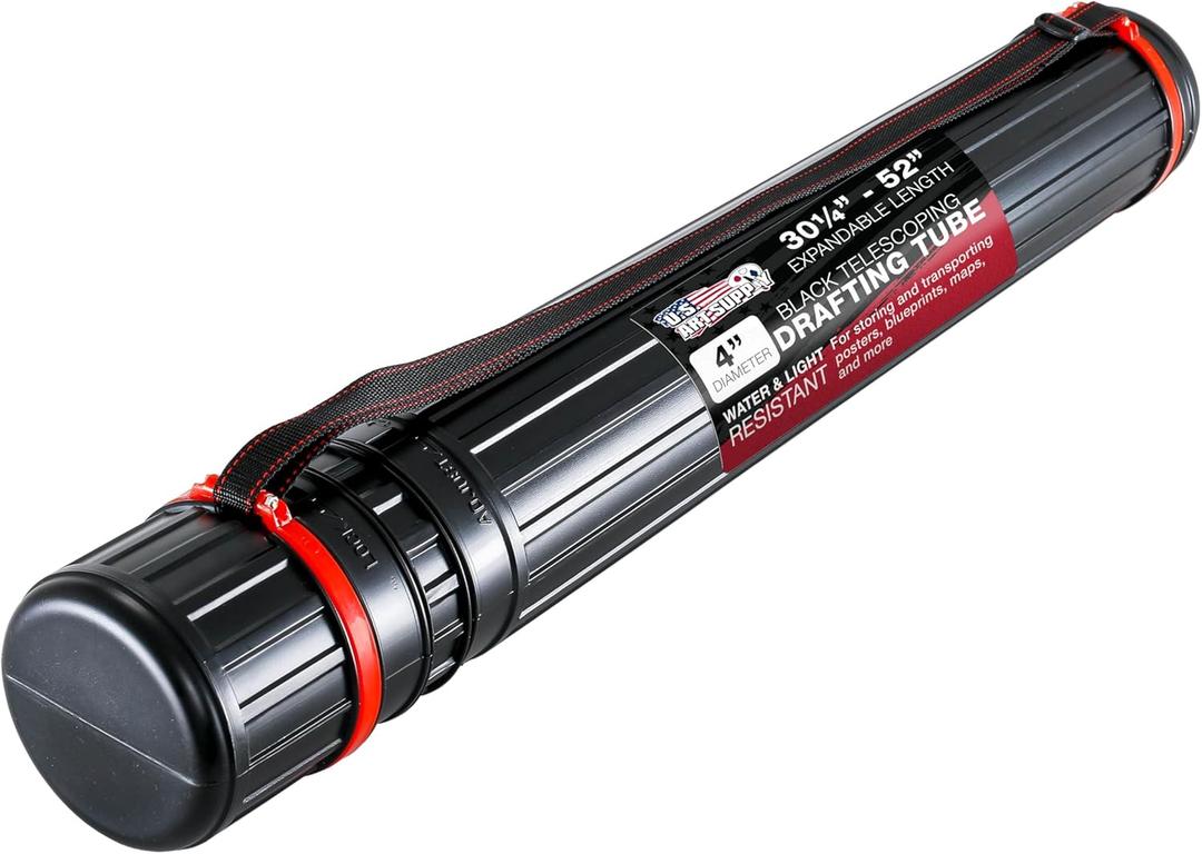 U.S. Art Supply Poster Tube - Telescoping Adjustable (30.25" - 52") - 4" Diameter Durable Carrier for Art, Blueprints, Drafting, Transport & Storage