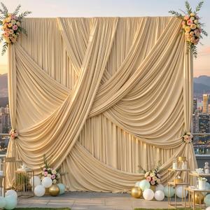 20ft12ft Champagne Backdrop Curtain for Wedding Parties, 4 Panels Wrinkle Free Polyester Photo Backdrop Drapes Back Drop Cloth for Birthday Photography Background