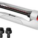 Eden 94110 Heavy Duty Metal Oscillating Sprinkler, Covers Up to 3,315 sq. ft., 18 Precision Nozzles, Adjustable Range, Quick Connect Bundle, Silver, Red, Black