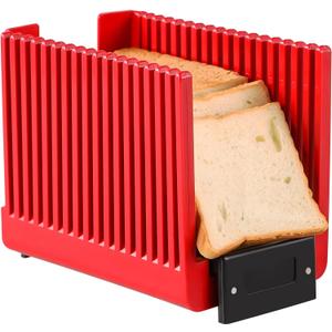 Bread Slicer for Homemade Bread Loaf Bagels, Bread Slicing Guide Easy to Clean Flodable and Campact Bread Cutter without BPA (Red)
