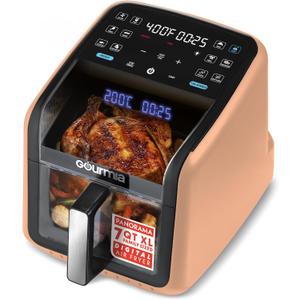 Gourmia Air Fryer - 7 Qt Basket Capacity with Panorama Window, Peach, Medium